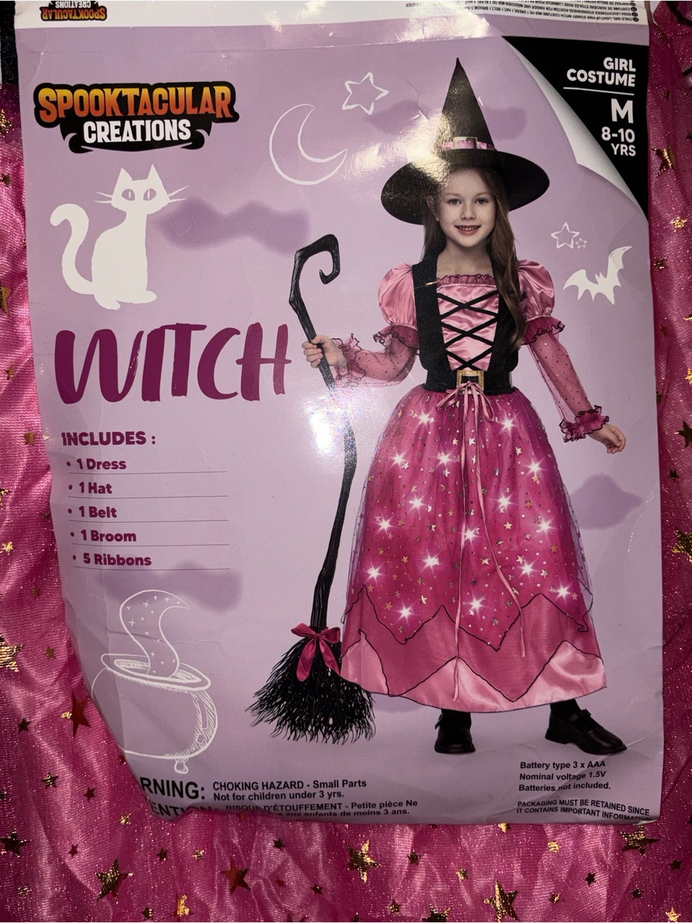 Spooktacular Creations Girls witch Costume Set M 8-10 Pink/Black